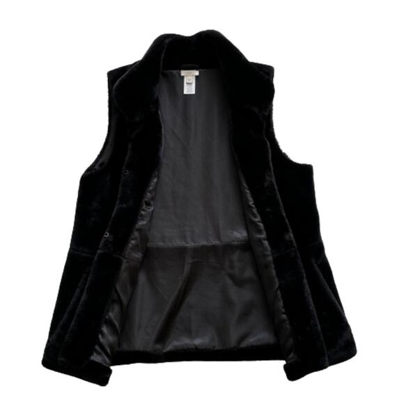 Talbots Womens  Black Plush Faux Fur Pockets Lined Vest Size S/M - Picture 8 of 15